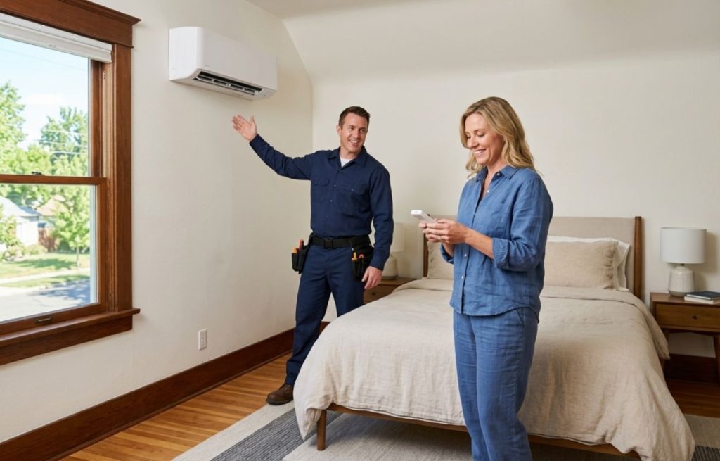 Yakima homeowner using a ductless mini-split in a renovated upstairs room